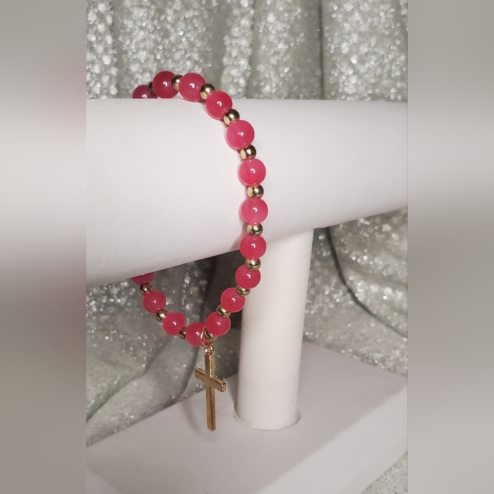 Pink Mini Glass Bead Charm Bracelet